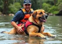 funcionário de parque salva cachorro ilhado