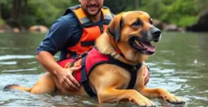 funcionário de parque salva cachorro ilhado