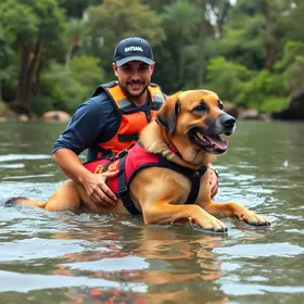 funcionário de parque salva cachorro ilhado